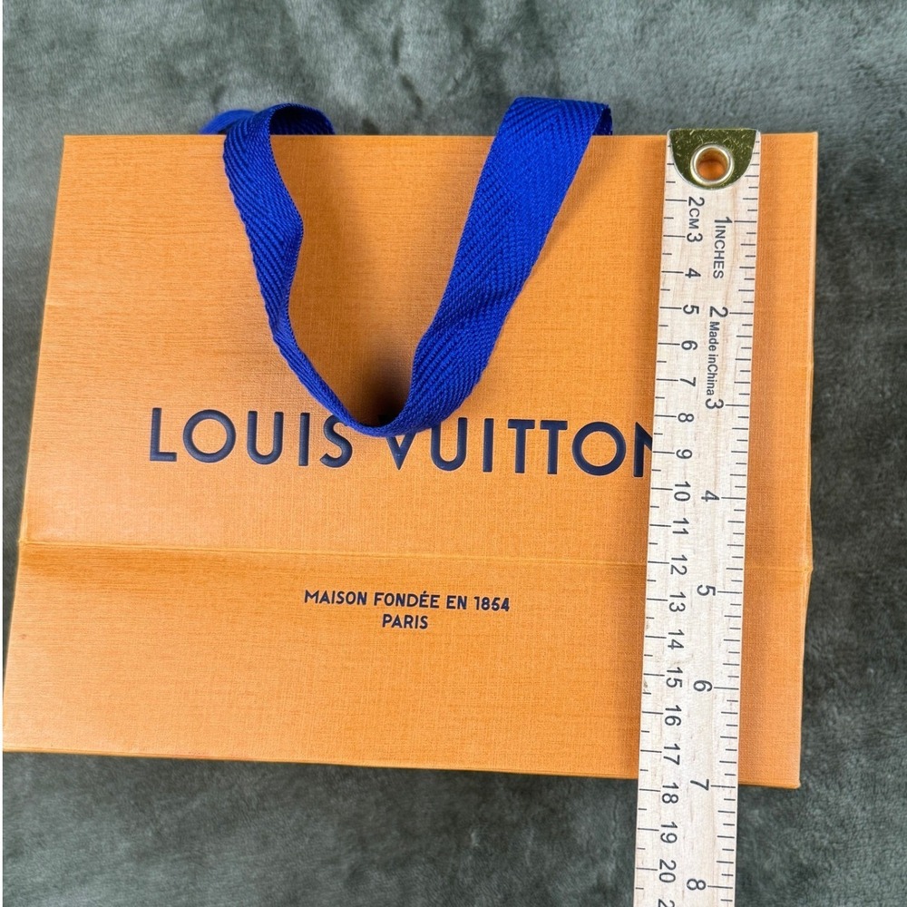 Louis Vuitton Small Orange Paper Shopping Bag Blue Ribbon Handles 8.5x7x4.5 - Picture 6 of 6